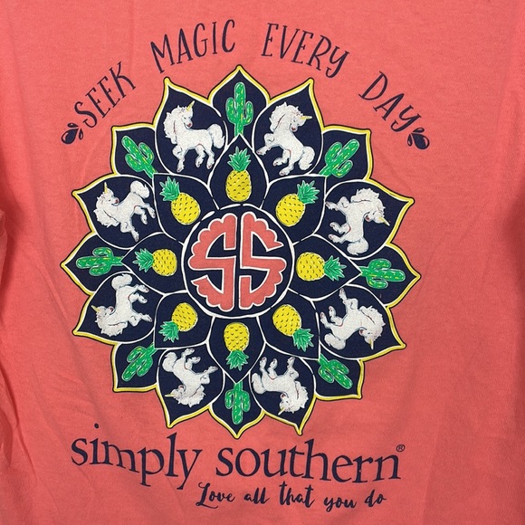 Simply Southern Unicorn “Seek Magic Ever Day” Long Sleeve Youth LargeColor Peach - Picture 3 of 6